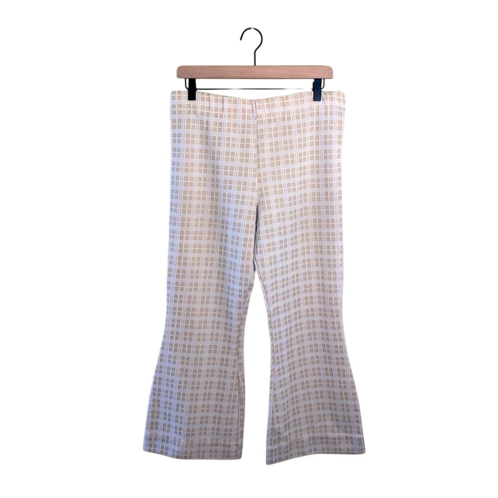 VINTAGE 1970s wide leg plaid textured disco checked trousers L - Picture 1 of 4
